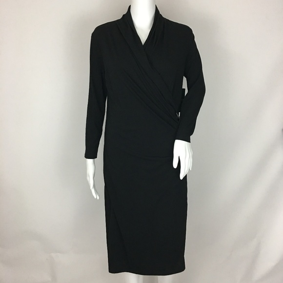 Black Sheath Dress V-Neck W/ Horsebit Strap Size S - Picture 1 of 8